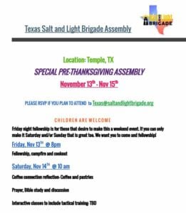 Texas Salt & Light Brigade Assembly @ Chad and Michelle's | Temple | Texas | United States